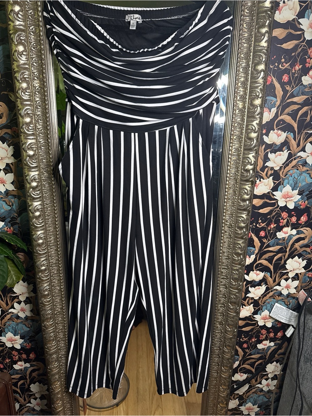 J for Justify Black & White Striped Strapless Jumpsuit